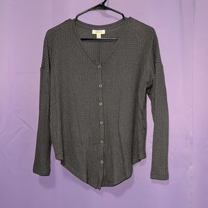 Women Long Sleeve Waffle Button Down